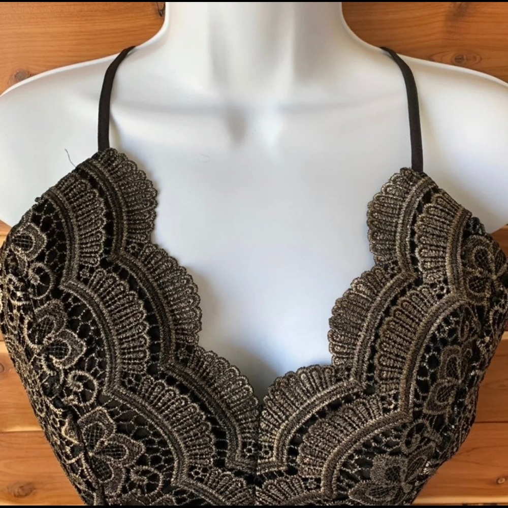 Windsor black and gold lace crop top